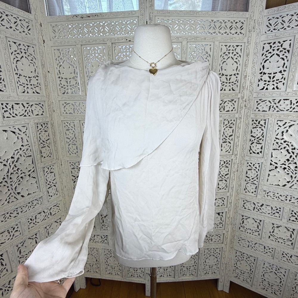 ZARA Mulberry Silk Long Sleeve Blouse Sz Small Sheer‎ Draped Layered Old Money
